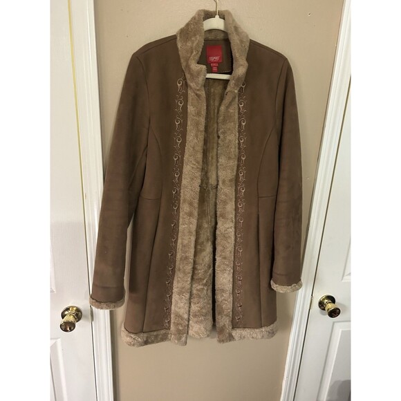 Vintage 90s Y2K Espirit Penny Lane Coat Womens S Tan Faux Suede Boho Festival - Picture 8 of 8